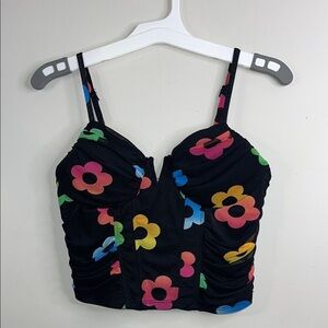 Madden NYC Ruched Bustier Floral cropped Top Size Medium #65